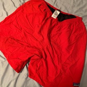 Red Patagonia swim trunks